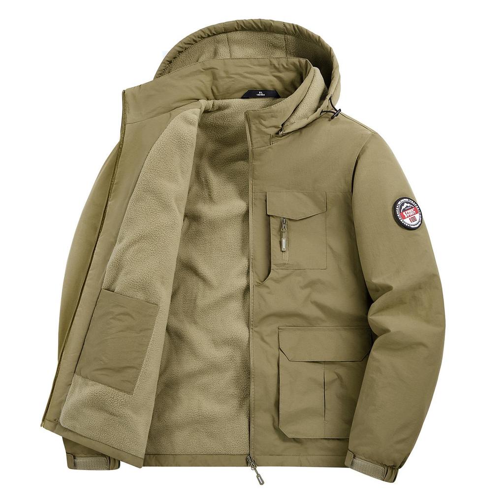 Men's Thick Fleece-Lined Workwear Jacket with Detachable Hood - Trendy Casual Style 23011R
