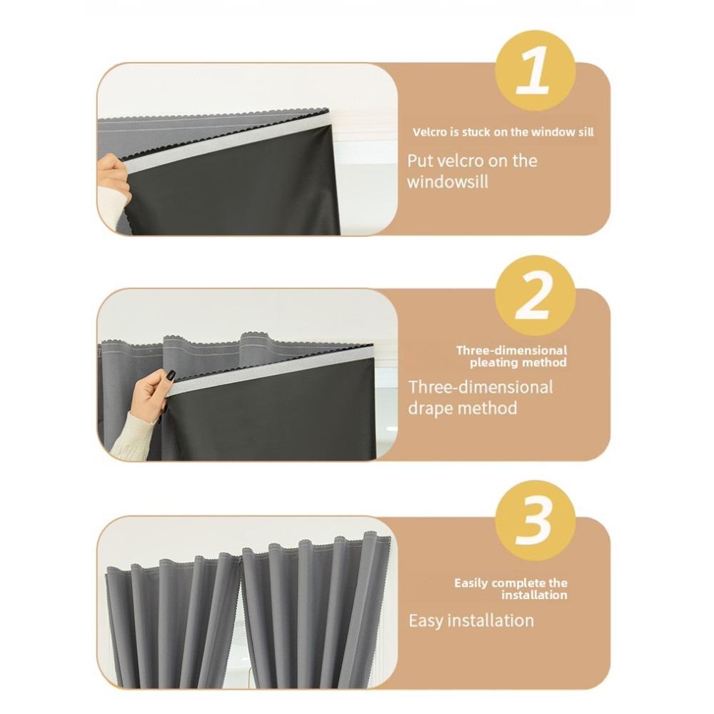 Velcro Full Blackout Curtain No Drill Installation Window Sun Shade UV Protection Door Curtain