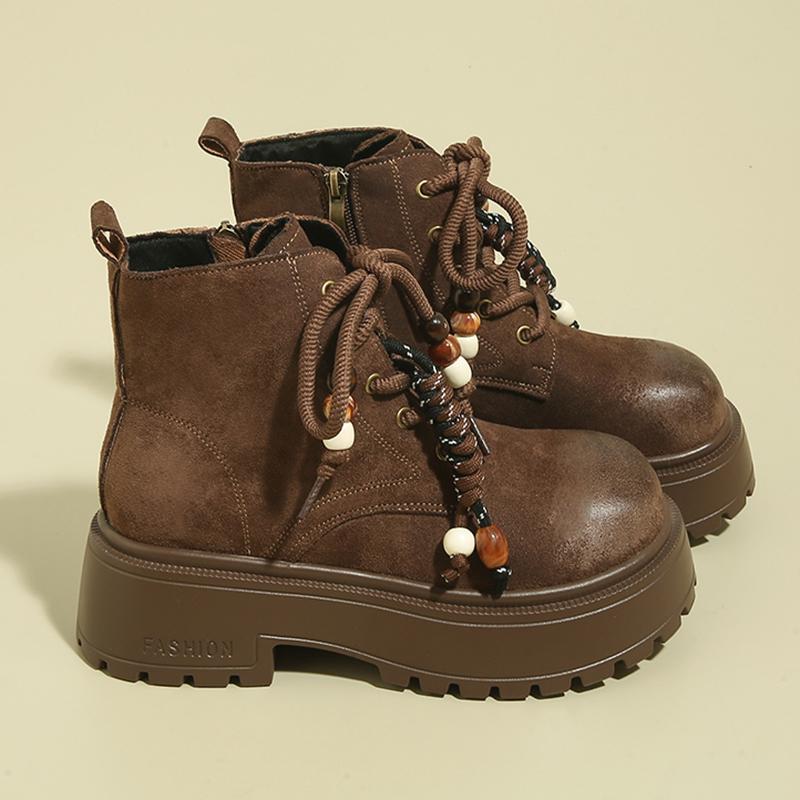 

Fashion Vintage Chunky Platform Ankle Boots Women Autumn Winter Thick Sole Lace Up Boots Woman 2025 Anti Slip Zipper Short Booties Mujer 40 кофейный