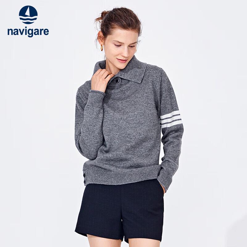 Navigare Women's Long-Sleeve Turn-Down Collar Knit Sweater