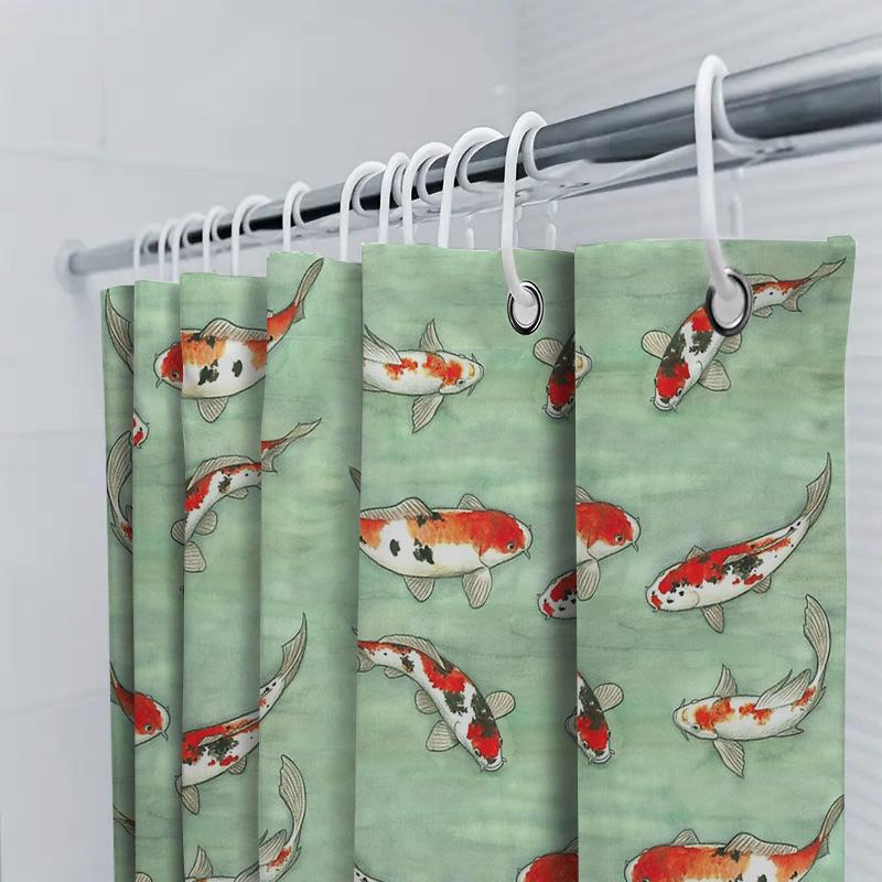 Japanese Koi Fish Shower Curtain Artistic Ocean Blue Bathroom Decor Set Waterproof Modern Pattern Washroom Backdrop