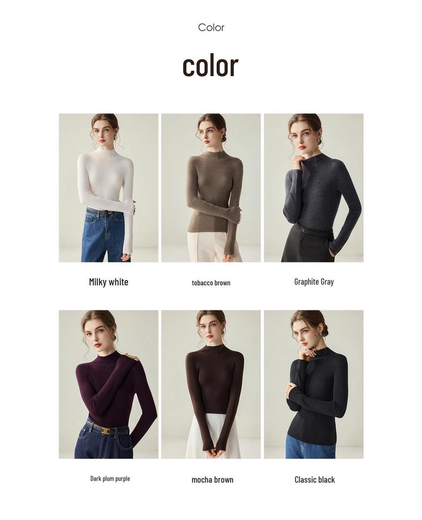 Women's Seamless 100% Wool Slim Fit Long-Sleeve Knitwear, Half-High Neck Base Layer - 2026 Style.