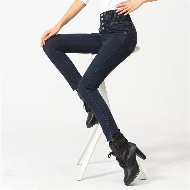 Blugi cu talie înaltă cu nasturi pentru femei Toamnă Iarnă Nasture Blugi elastici feminin spălat Denim Pantaloni creion Cool