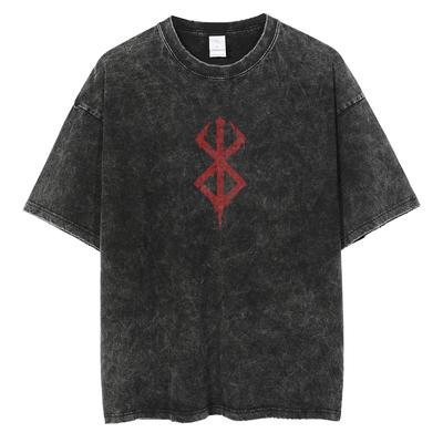 Anime Berserk Logo Grafik bedrucktes T-Shirt Herren Damen Vintage Manga T-Shirts T-Shirt aus gewaschener Baumwolle Harajuku Übergroßes T-Shirt für Männer