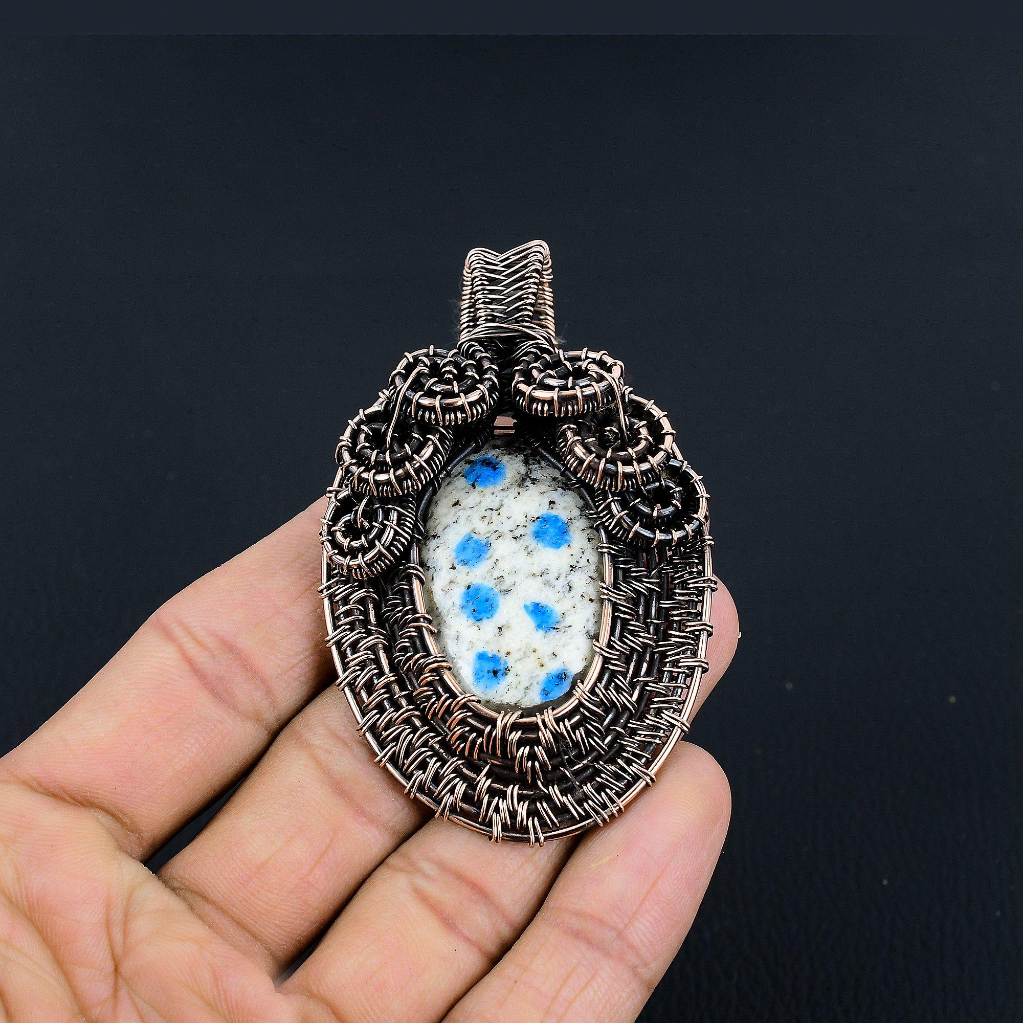 

K2 Azurite Pendant, 999 Copper Wire Wrapped Gemstone Jewelry, Handmade Pendant, For Thanksgiving 2.55 Inches