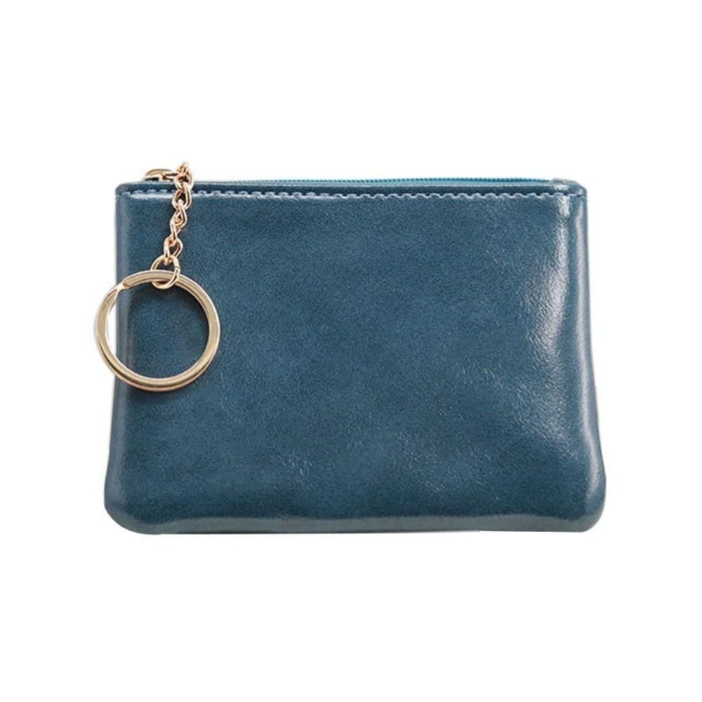 Fashion PU Leather Coin Purse with Keychain Portable Card Holder Zipper Closure Wallet Women