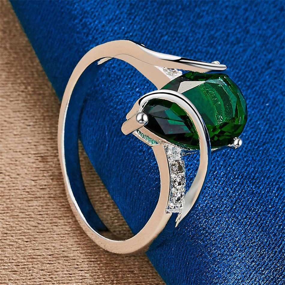 1 Piece of 925 Sterling Silver 7-10 Exquisite Green Zircon Ring, Women's Wedding Accessories Jewelry Gift