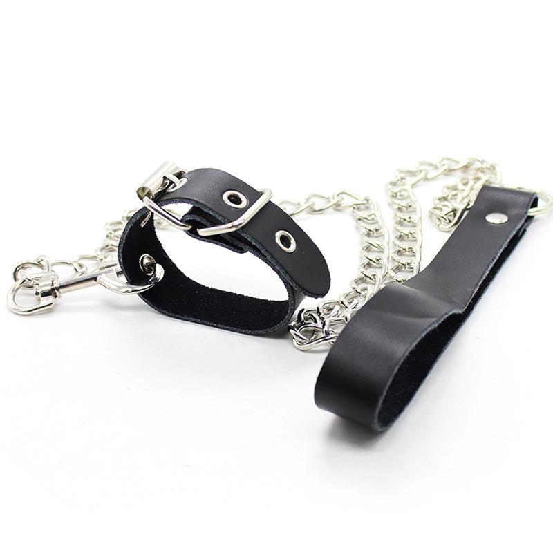 Male Adjustable Cock Ring with Dog Chain Traction Comfortable Durable BDSM Adult Toy for Men