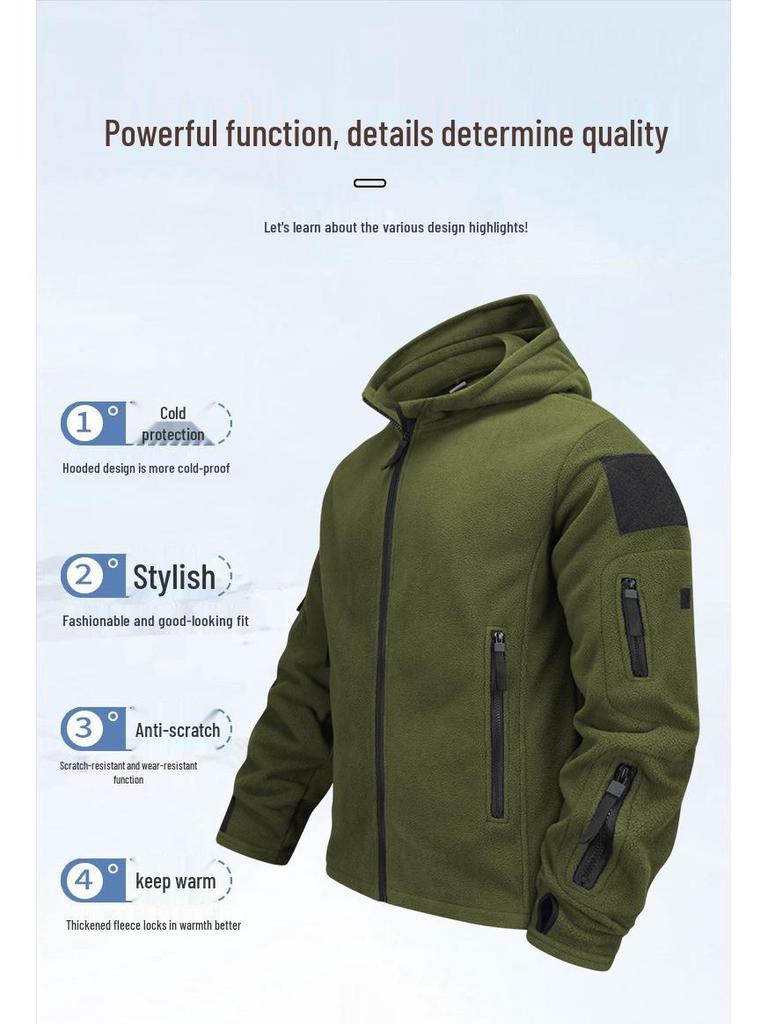 Giacca a vento con cappuccio in pile caldo da uomo per esterni