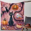 Cute Black Cat Pumpkin Ghost Pattern Flannel Throw Blanket Soft Fleece Bed Sofa Cover,Cozy Halloween Decorative Bedding For Home Living Room