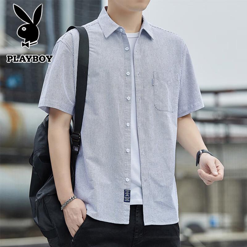 PLAYBOY Men s Short Sleeve Cotton Casual Shirt 4XL