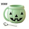 Funny Pumpkin Kitchen Organizer Halloween Ice Cream Cup with Spoon, Keeps Hands Warm Dessert Holder Cup, PLA Creative Sleeve for Home Party