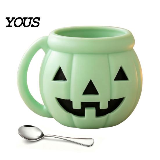 Funny Pumpkin Kitchen Organizer Halloween Ice Cream Cup with Spoon, Keeps Hands Warm Dessert Holder Cup, PLA Creative Sleeve for Home Party
