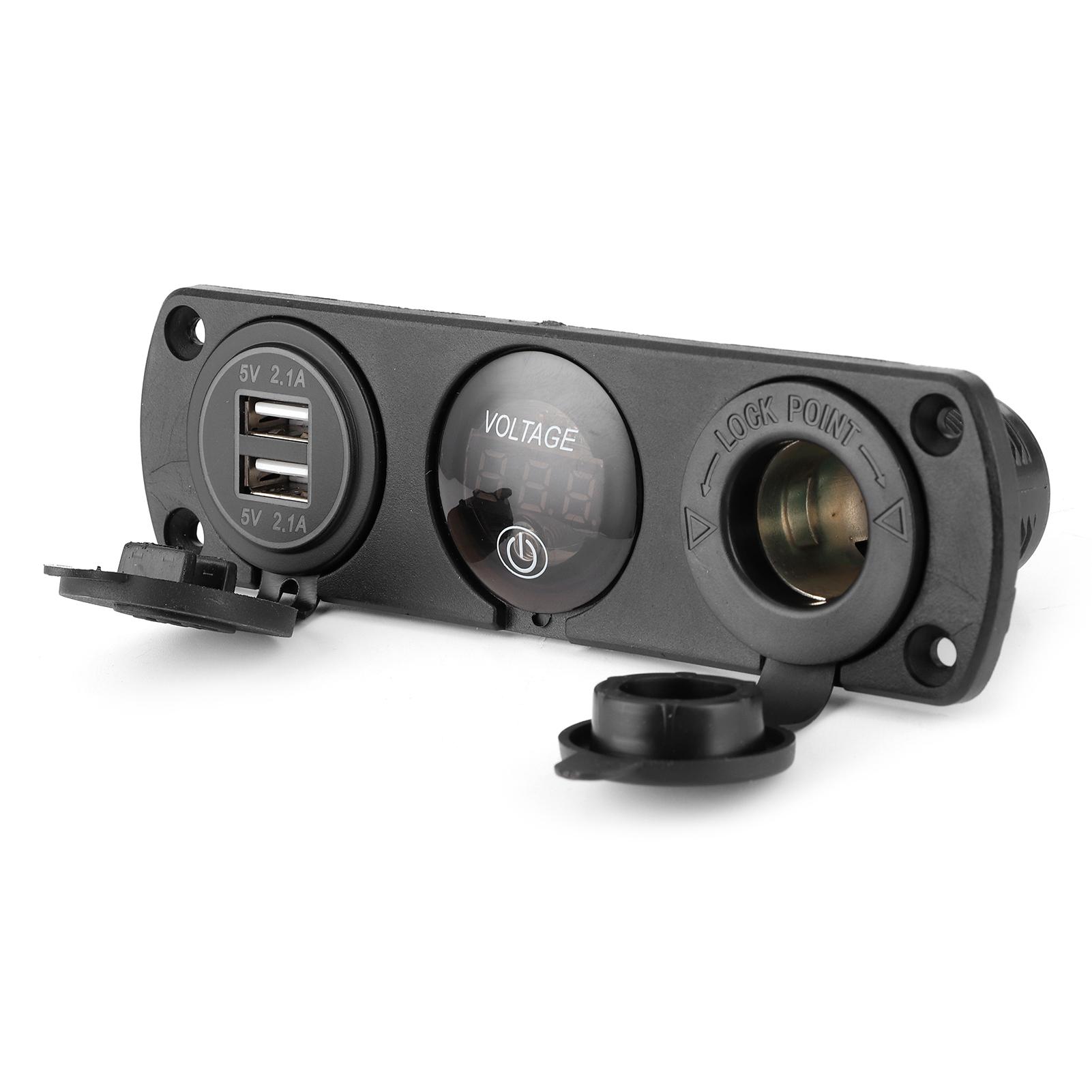 

3 Hole Switch Panel Dual USB LED Digital Voltmeter Cigarette Lighter Charger for Car