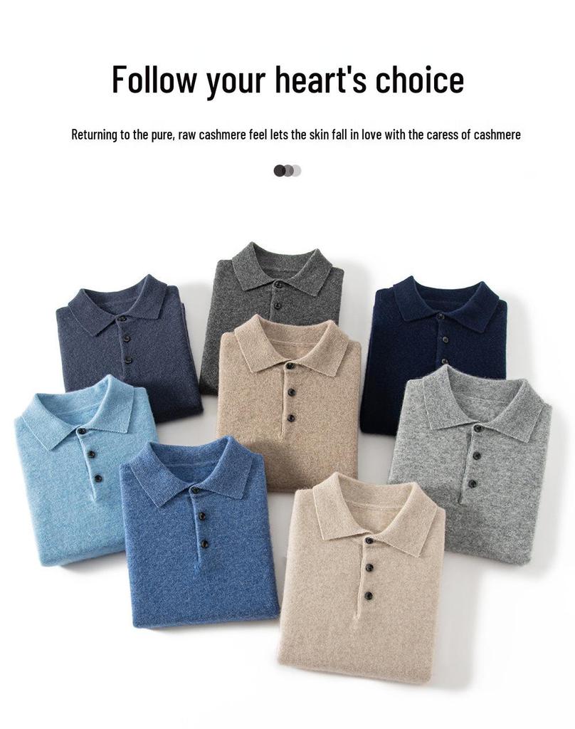 Men's Cashmere Polo Collar Sweater - Loose Fit, Long Sleeve Knitwear for Autumn & Winter