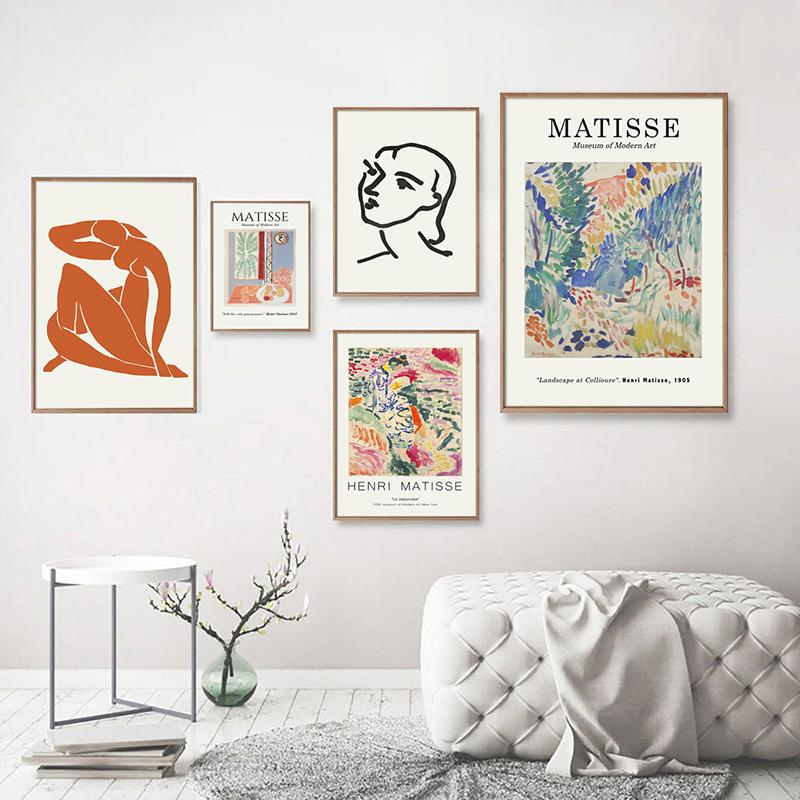 Vintage Henri Matisse Retro Wandkunst Poster und Drucke Abstrakte Leinwanddrucke Vintage Poster Beige Wandbilder Home Decor