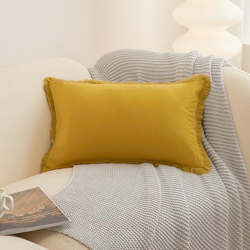 Bohemian Fringed Washed Cotton Pillowcase Premium Modern Minimalist Sofa Cushion Cover Luxury Cozy Living Room Pillow Cover