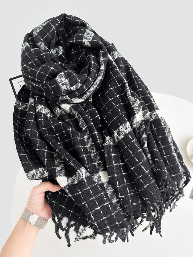 Autumn Winter Women Preppy Knitted Scarf Lady Men Casual Plaid Tassel Soft Warm Scarve Wrap Shawl Femme Male Unisex Fashion New