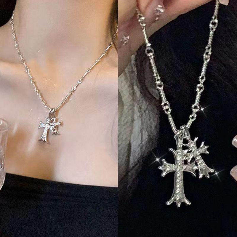 Light luxury cross long necklace women's new cold wind niche high-end sweet and cool collarbone chain accessories