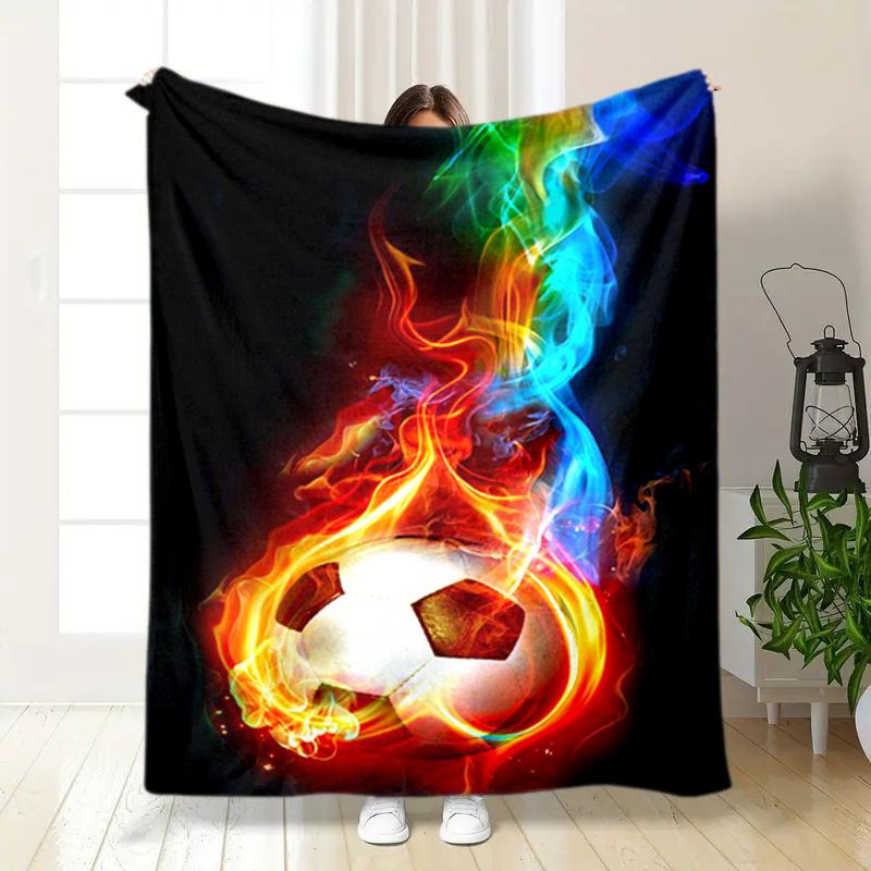1PC Soccer, basketball, colorful water and fire pattern blanket, all season lightweight home office outdoor nap multifunctional blanket