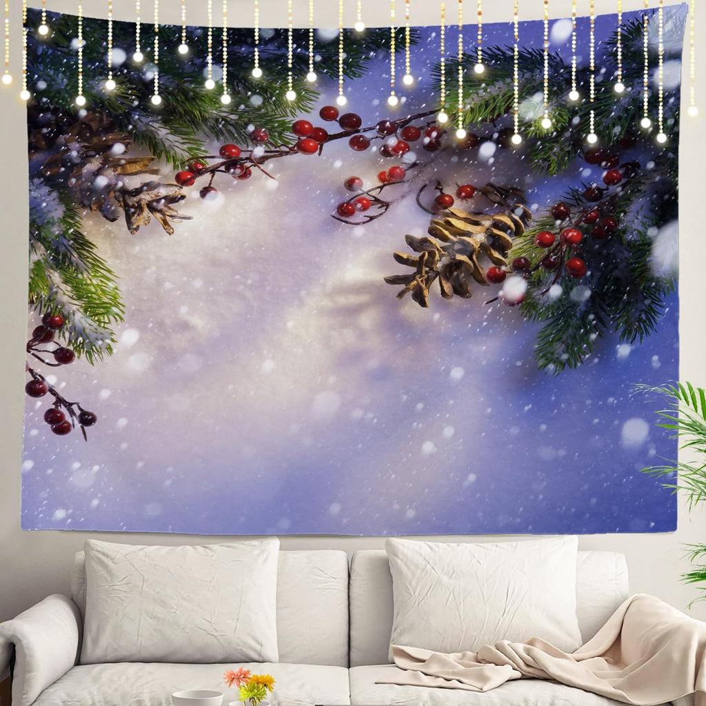 White Snow Wall Tapestry, Grey Wall Hanging Large Tapestry Decoration Polyester Fiber White Hem Around for Dorm Room Bedroom
