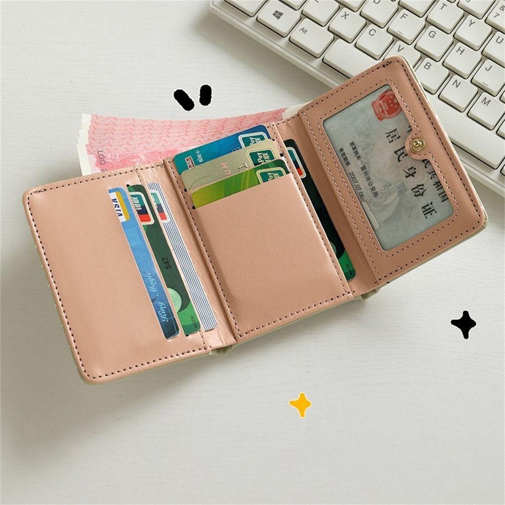 High Quality Triple Fold Short Wallets Small PU Leather Coin Purse Cute Cat Buckle Card Bags Girls Student