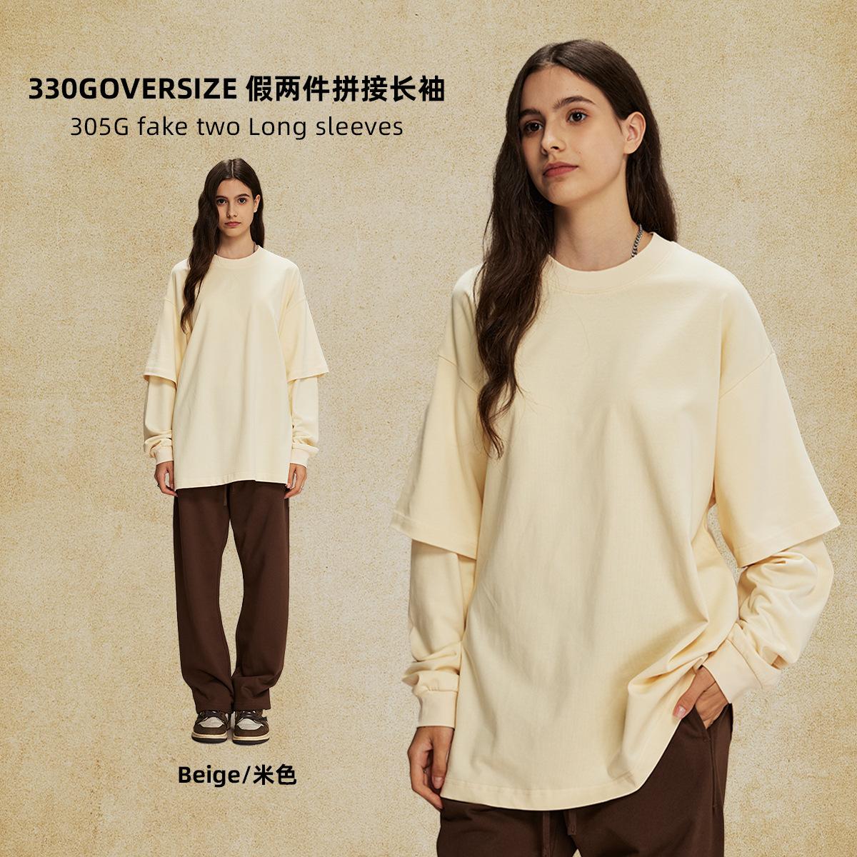 

305 г/м² 100% хлопок стираная футболка с индивидуальным рисунком принт мужские футболки с длинным рукавом M бежевый