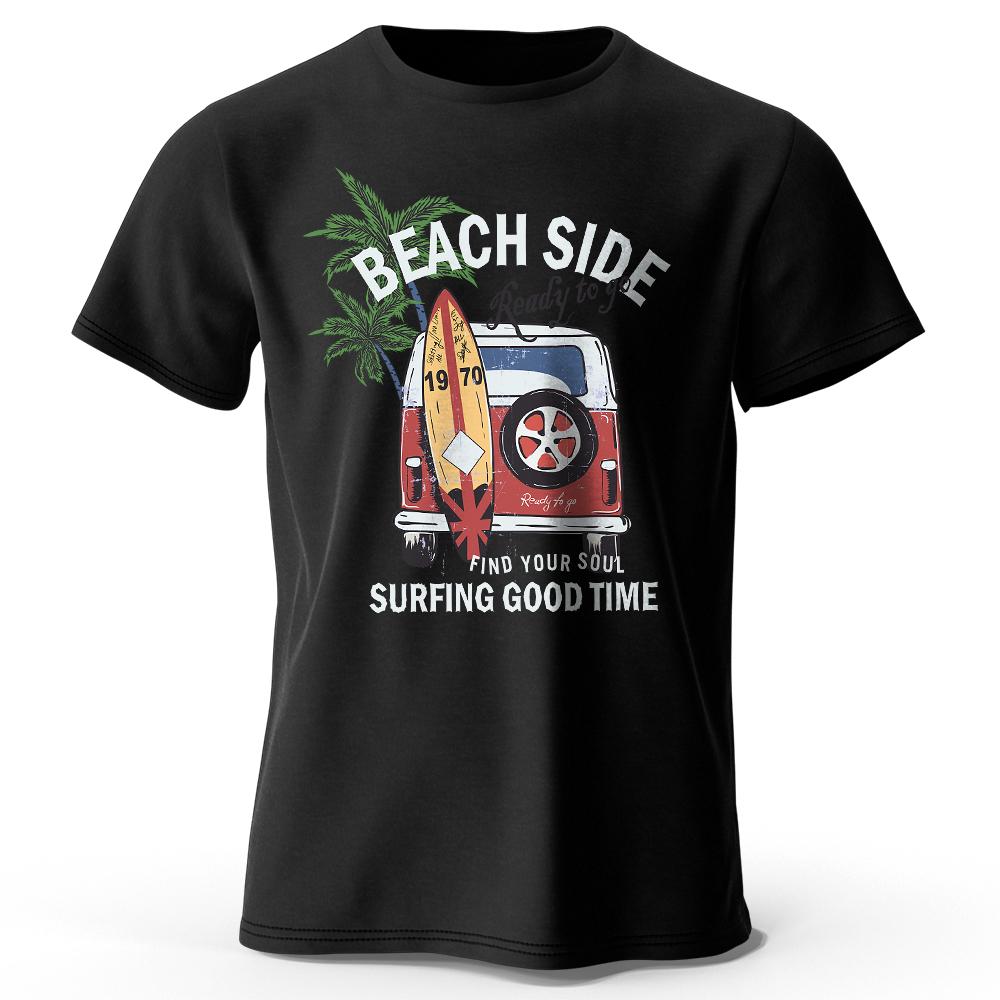 Vintage Surf Badge Printed Unisex Men Women TShirt Tees Tops 100 Cotton Retro Wave Graphic Beach Club Wear S