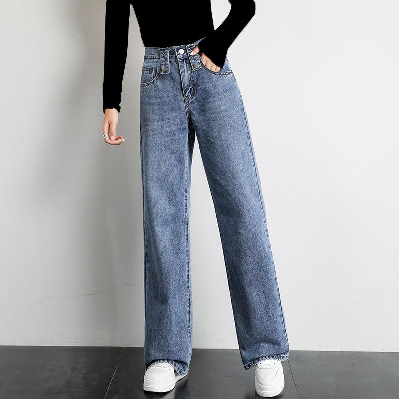 High-waisted Elastic Straight-leg Jeans Woman