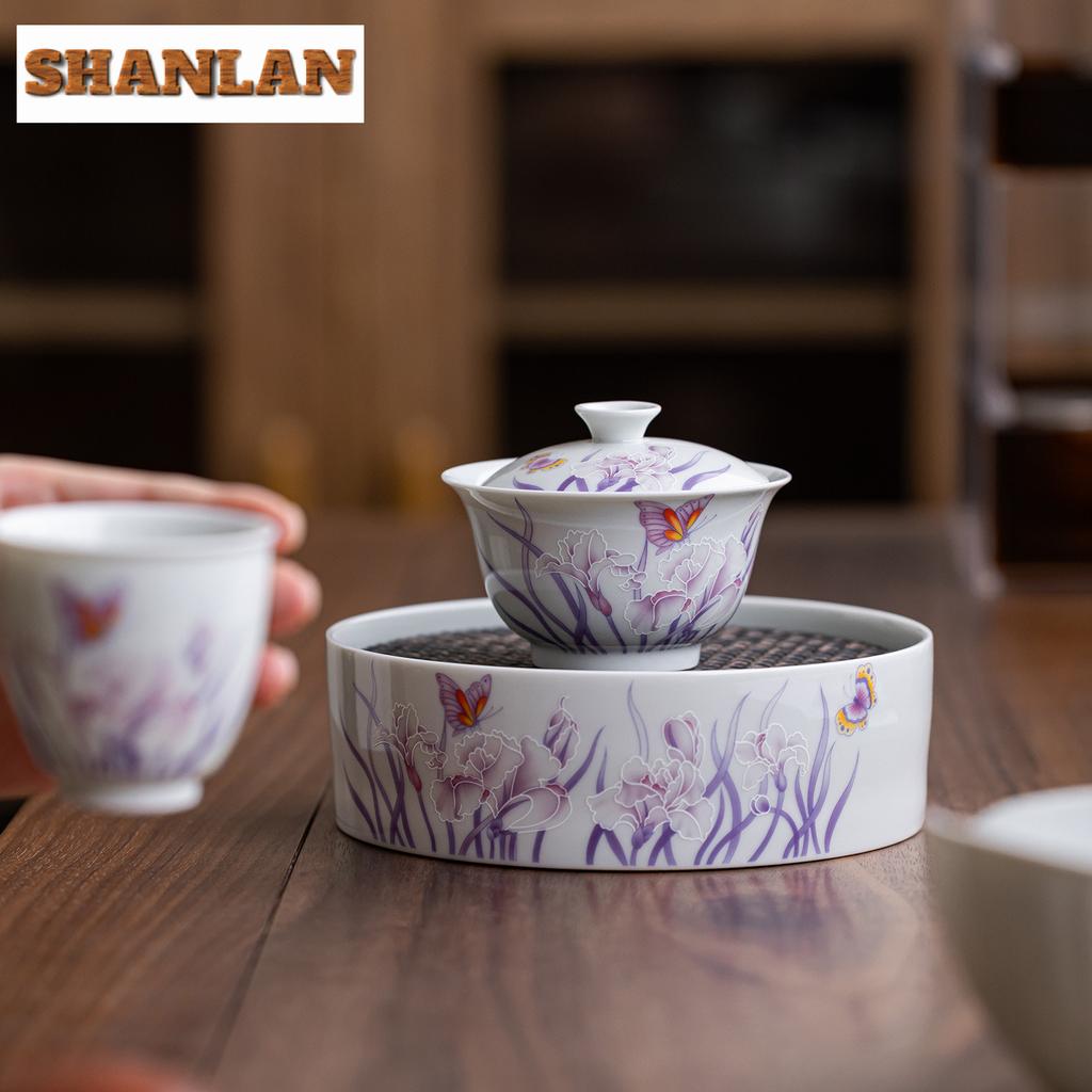 120ml Purple Orchid Butterfly Gaiwan Traditional Tea Tureen Tea Bowl With Lid Kit Tea Making Cover Bowl Drinkware Supplies Gift