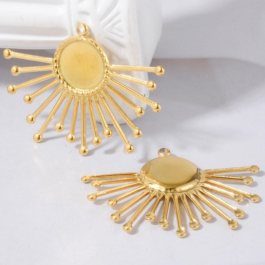 6pcs Sun Heart Cloud Geometric Blank Cabochon Base Pendant Stainless Steel Charms For Jewelry Making Bulk Fit DIY Oil Drop Stone