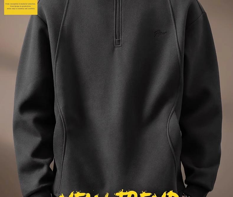 Men's Retro Heavyweight Half-Zip Stand Collar Plus Size Velvet Hoodie