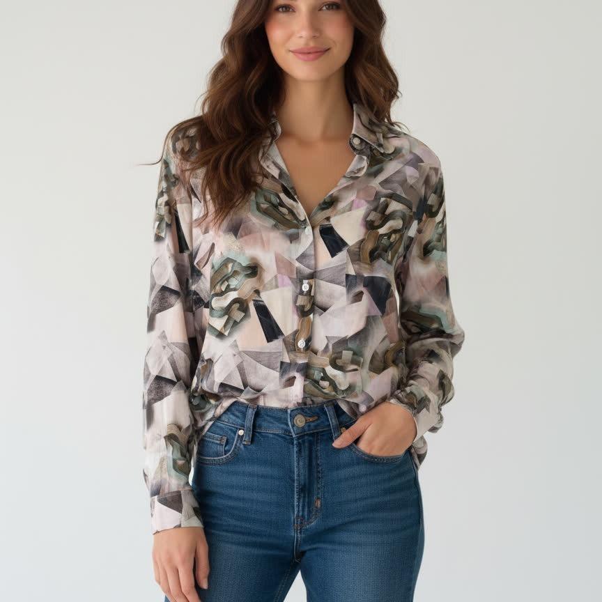 

2026 Korean Retro Printed Long-Sleeve Tie-Up Pullover Shirt for Women - Spring Collection L