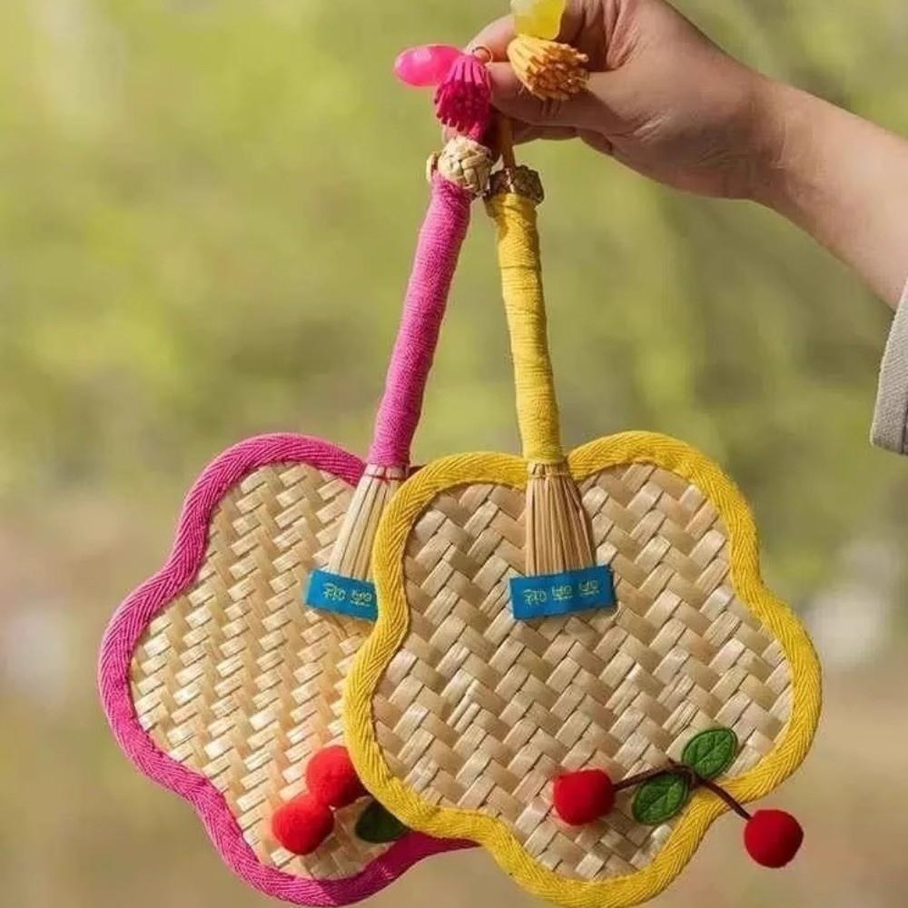 Vintage Handwoven Fan Colorful Edging Cooling Fan Decorative Fan Handheld Fan Summer