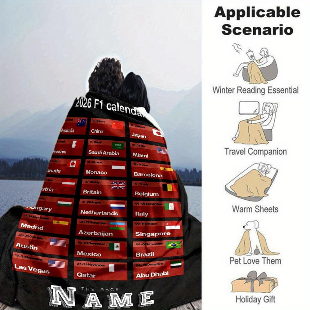 2026 F1 Calendar Flags Customized Your Name Blanket Lightweight And Comfortable Warm Blanket Suitable For Bed Home Chair Office Sofa Camping