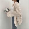 Versatile Casual Solid Color Loose Knitted V Neck Lantern Sleeve Autumn Cardigan Sweater Jacket