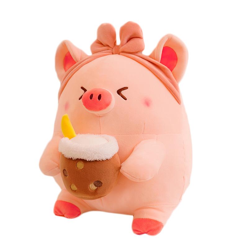 Kawaii Pink Pig Plush Toy Stuffed Animal Boba Pig Soft Doll Pillow Kids Toys Birthday Christmas Gift for Girl