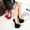 Hin Heeled Waterproof Platform Black High Heels Red Single Shoes Women's Thick Soled Shallow Mouth Plus Size Women's Shoes