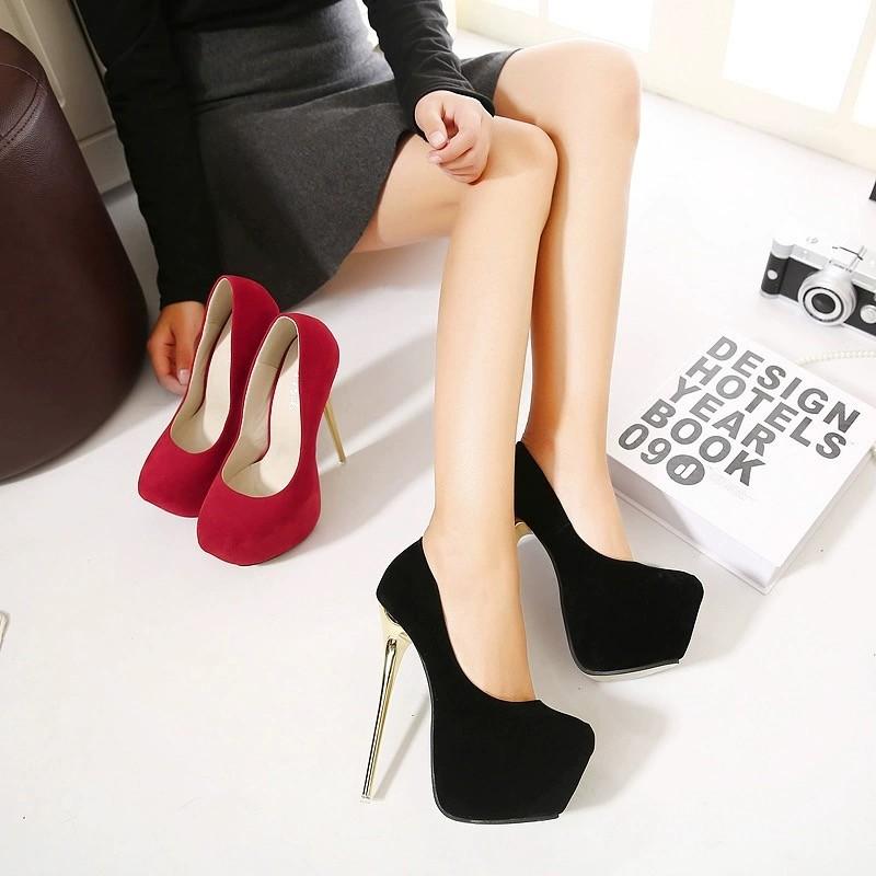 Hin Heeled Waterproof Platform Black High Heels Red Single Shoes Women's Thick Soled Shallow Mouth Plus Size Women's Shoes