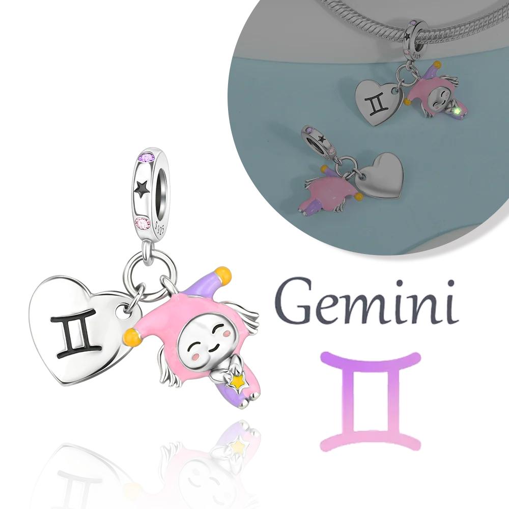 Copper 12 Months Birthstone Heart-Shaped Beads Charms Fit Original Bracelet Charm Beads Necklace Diy Female Jewelry