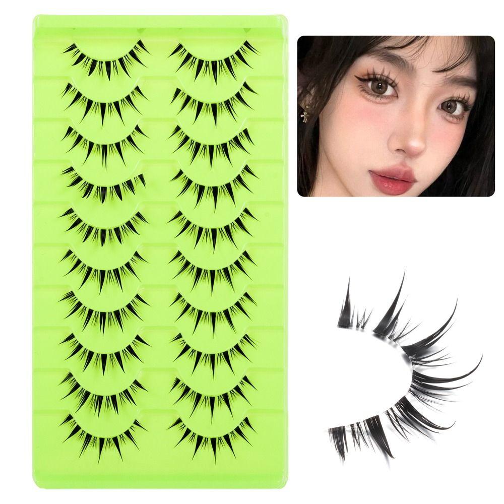 Clear Band Anime Manga Lashes Japanese Stage Fake Eyelashes 10 Pairs Spiky Lashes  for Women
