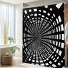 3D Tunnel Design Shower Curtain-Black And White Geometric Pattern, Polyester Fabric With 12 Hooks, Decorative Shower Curtain
