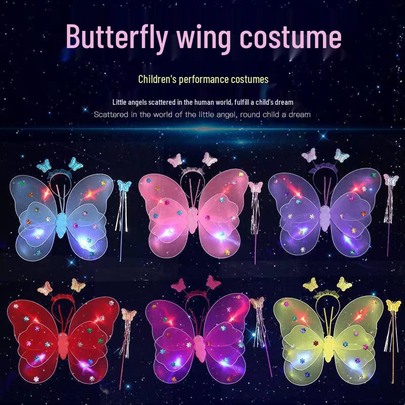 Girls' Luminous Butterfly Wings & Light-Up Fairy Wand Dress-Up Set