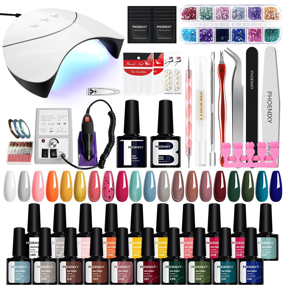 PHOENIXY Nail Set With Nail Lamp Nail Dryer Nail Drill Machine Manicure Set Kit Soak-off Nail Art Tool Set Poly Gel Nail Gel Polish Set