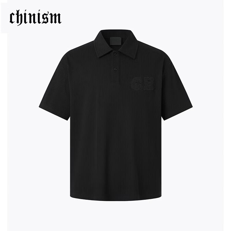 CHINISM Textured Short-Sleeve Polo Shirt M чёрный