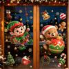 Holiday Atmosphere Window Films 2PCS Christmas Static Sticker, Cute Cartoon Elves And Bears Theme Glass Clings Print, PVC Stickers for Home