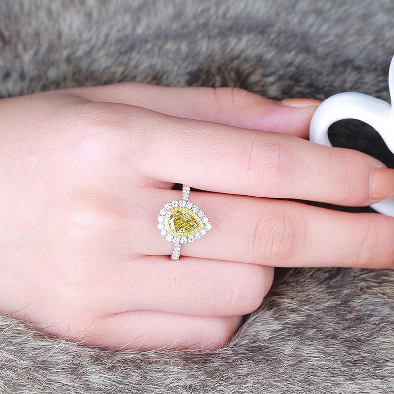 SACE GEMS Classic Water Droplets Shape Luxury Yellow Zircon Ring Ladies Jewelry Wedding Promise Party Gift