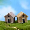 2 Pcs Resin Mini Wooden House Figurines Micro Landscape Dollhouse Ornaments Miniatures Art Craft Landscaping Home Decoration