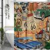 Route 66 Theme Background Comic Book Vintage Road Map Cars Motorcycles Historic Shower Curtain, Bathroom Decorative Shower Curta
