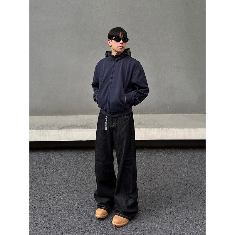 Blaexit American Retro Selvedge Denim Black Jeans for Men, Raw Denim Color Design, Straight-Leg, Slightly Flared Long Pants